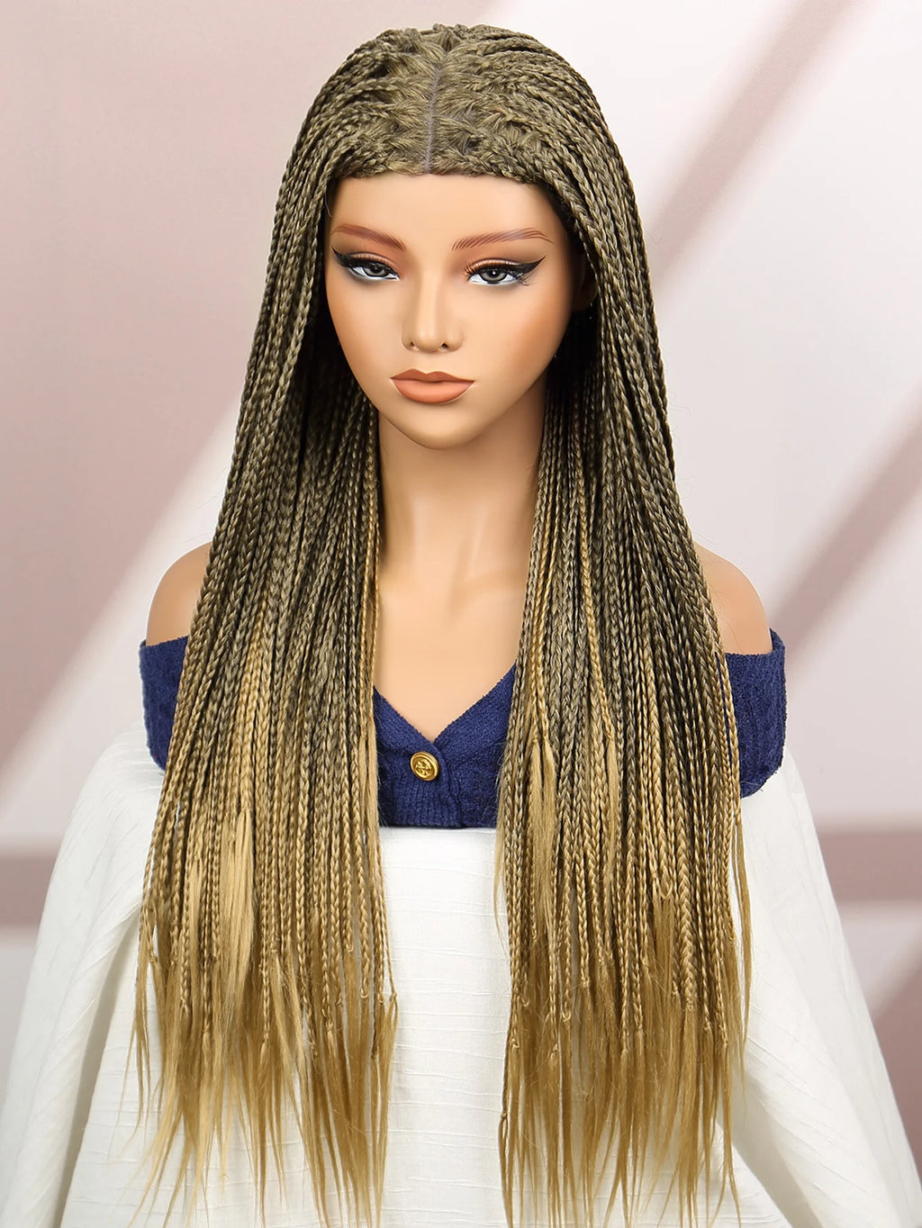 Premium Synthetic Braided Wigs Ombre Colors Protective Style Machine Made Braided Wig 32 inch Long Wigs For Black Women