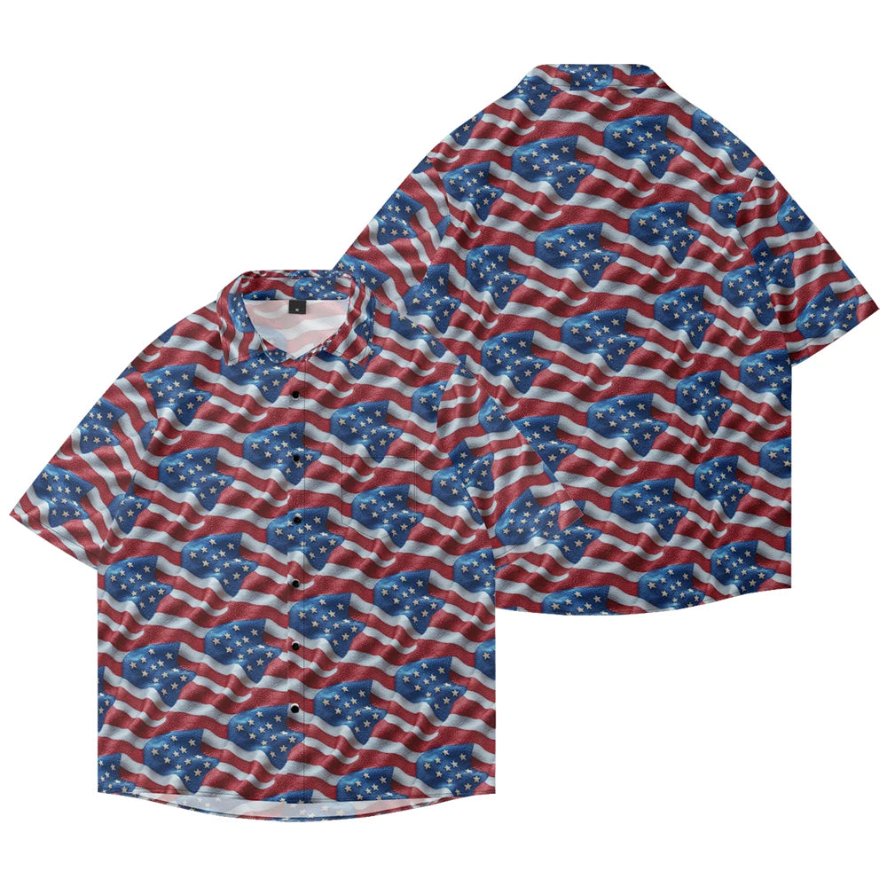 Men's American Flag Hawaiian Shirt – 4th of July Button-Up