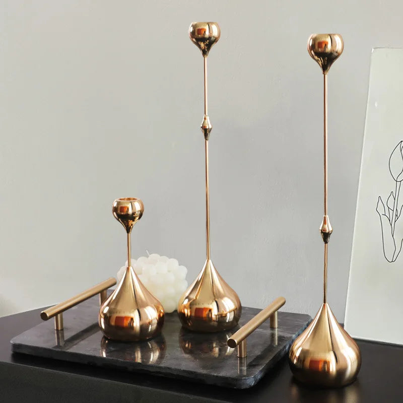Water Drop Candle Holders Set of 3 | Luxury Nordic Iron & Glass Candlesticks | Romantic Dining Table Decor for Weddings & Home