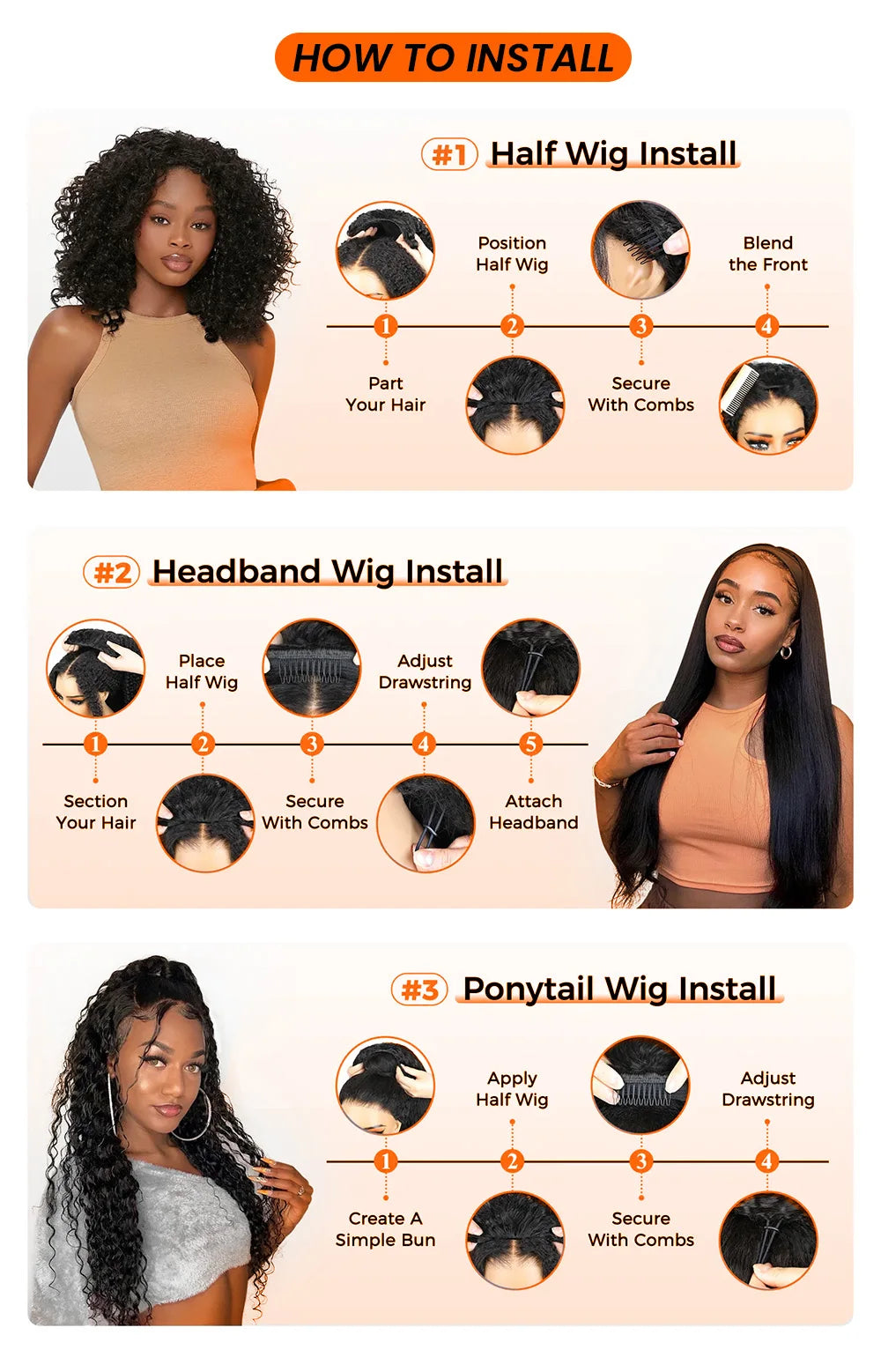 Auburn Brown Color 3 IN 1 Kinky Curly Half Wig Human Hair Clip-in Upgrade Glueless Wig Machine Made Invisible Hairline