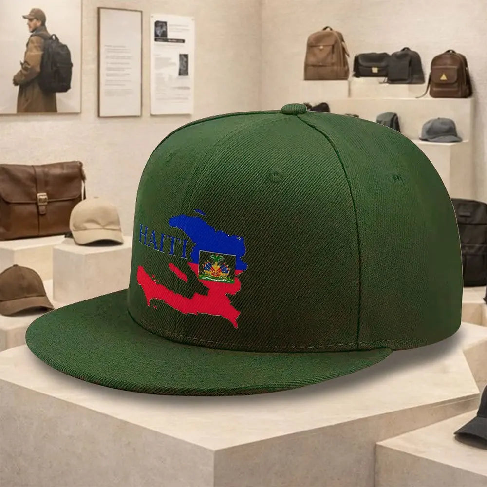 Haiti Map Flag Baseball Cap – Unisex Cotton Snapback Hip-Hop Hat