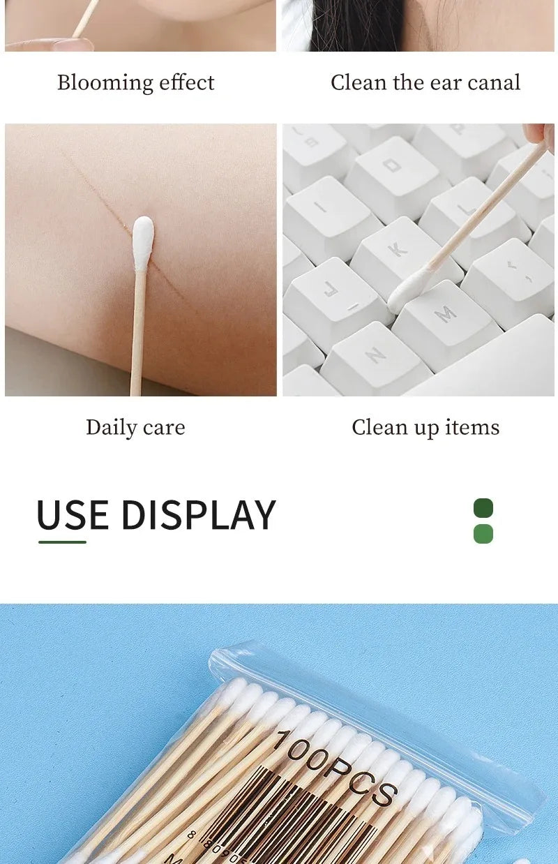 500/1000pcs Double-Headed Wood Cotton Swabs for Nose & Ear Cleaning Women's Makeup Tools Lipstick Remover Cotton Tip Sticks