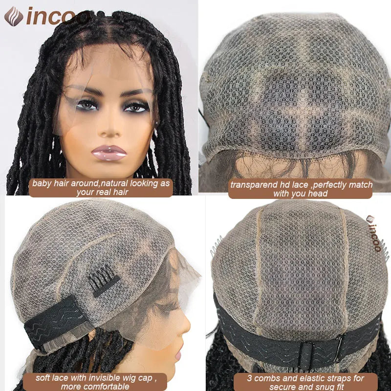 Locs Goddess Full Lace Synthetic Braided Wig 40'' Soft Butterfly Crochet Hair Wig Pre Looped Afro Box Braids Wig For Black Women
