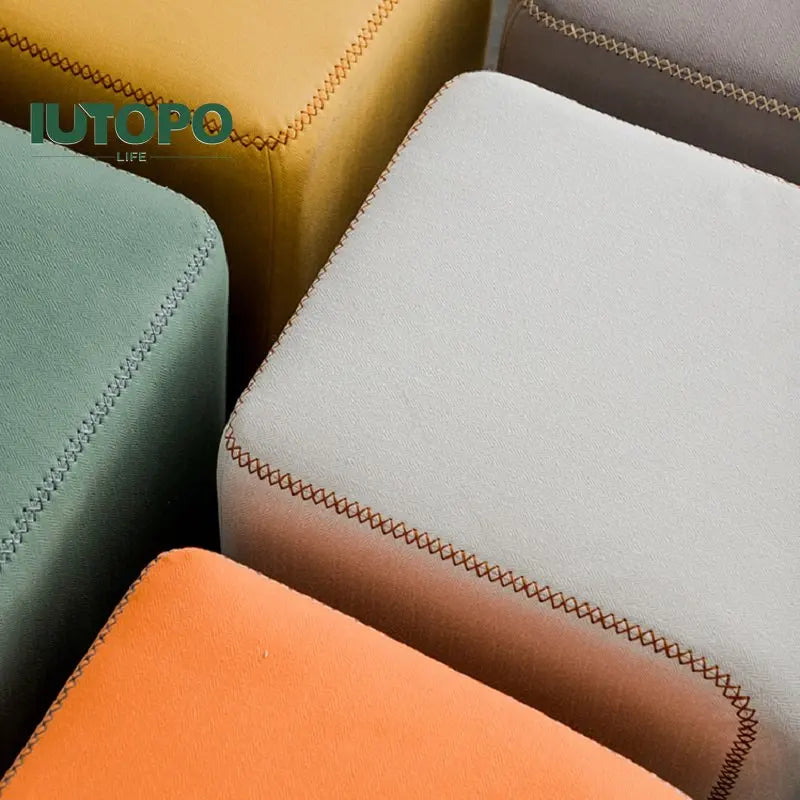 Nordic Hallway Pouf Ottoman – Fabric Shoe Changing Stool with Book Storage