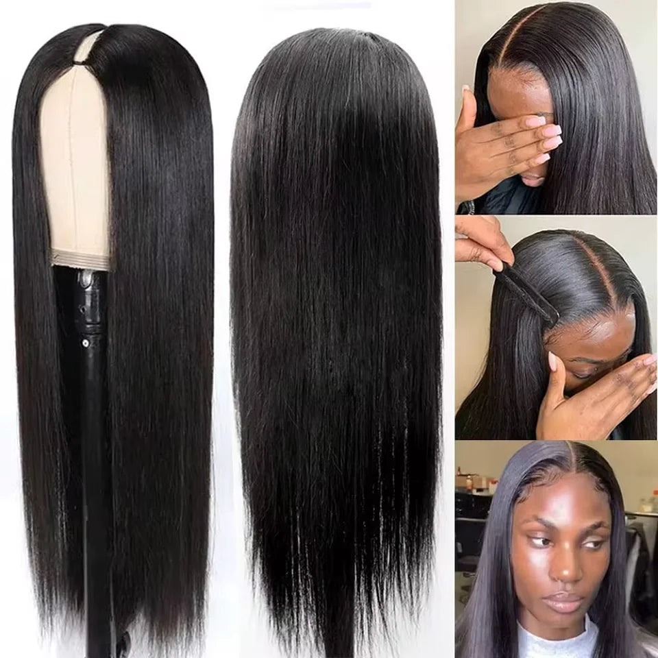 16-34Inch Straight V Part Human Hair Wigs Straight Brazilian Wig For Women Cheap U part Human Hair Head Clip In Half Wig No Glue