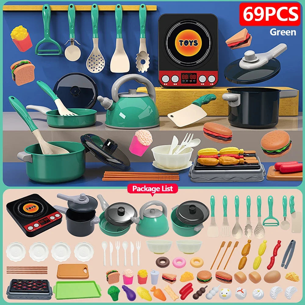 Kids Kitchen Toys Set – 92/69/59 Piece Play Kitchen Accessories with Pots, Pretend Food & Cooking Toys for Toddlers