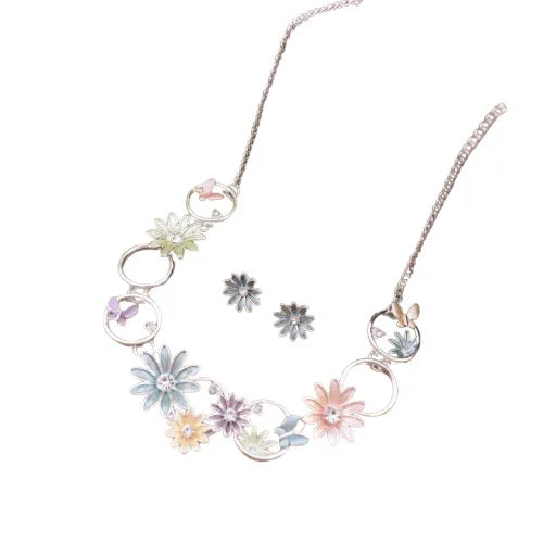 Enamel Daisy Stud Earrings & Necklace Set – Diamond Flower High-End Women's Jewelry