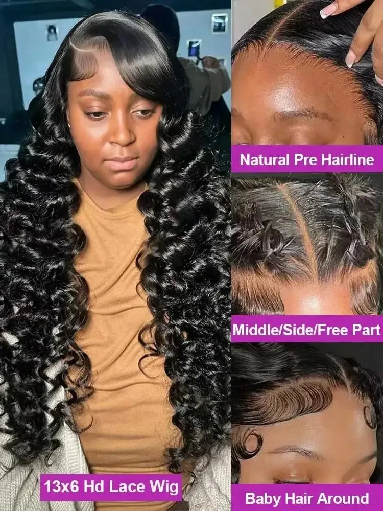 250 Density13x6 HD Transparen Loose Deep Wave Curly Lace Front Human Hair Wigs 13x4 Lace Frontal Brazilian Remy Hair Wig