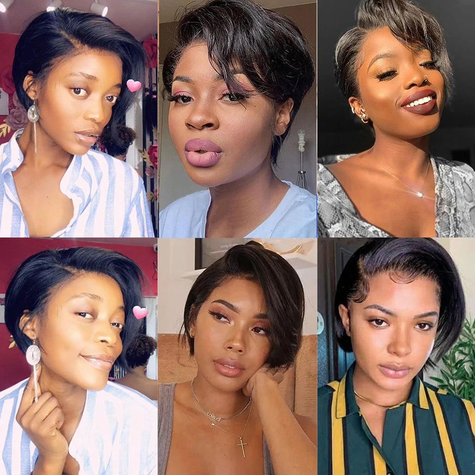 Sleek Glueless HD Lace Wigs Short Pixie Bob T Part Lace Front Human Hair Wigs For Women Peruvian Remy Hair Ombre Blonde 613 Wig
