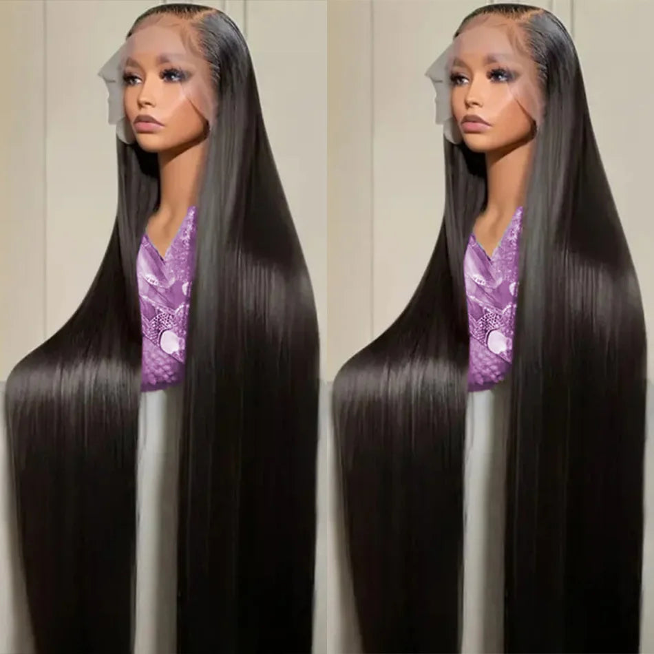 Straight Hd Lace Wig 13X6 Human Hair 40 Inch Lace Front Wig 13X4 Lace Frontal Wig 250 Density Brazilian Hair Natural Black Color