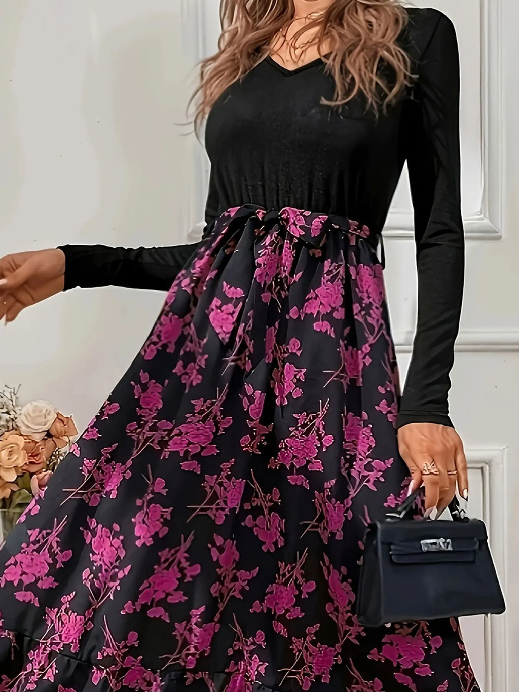 Ladies' large-size printed woven summer casual dress