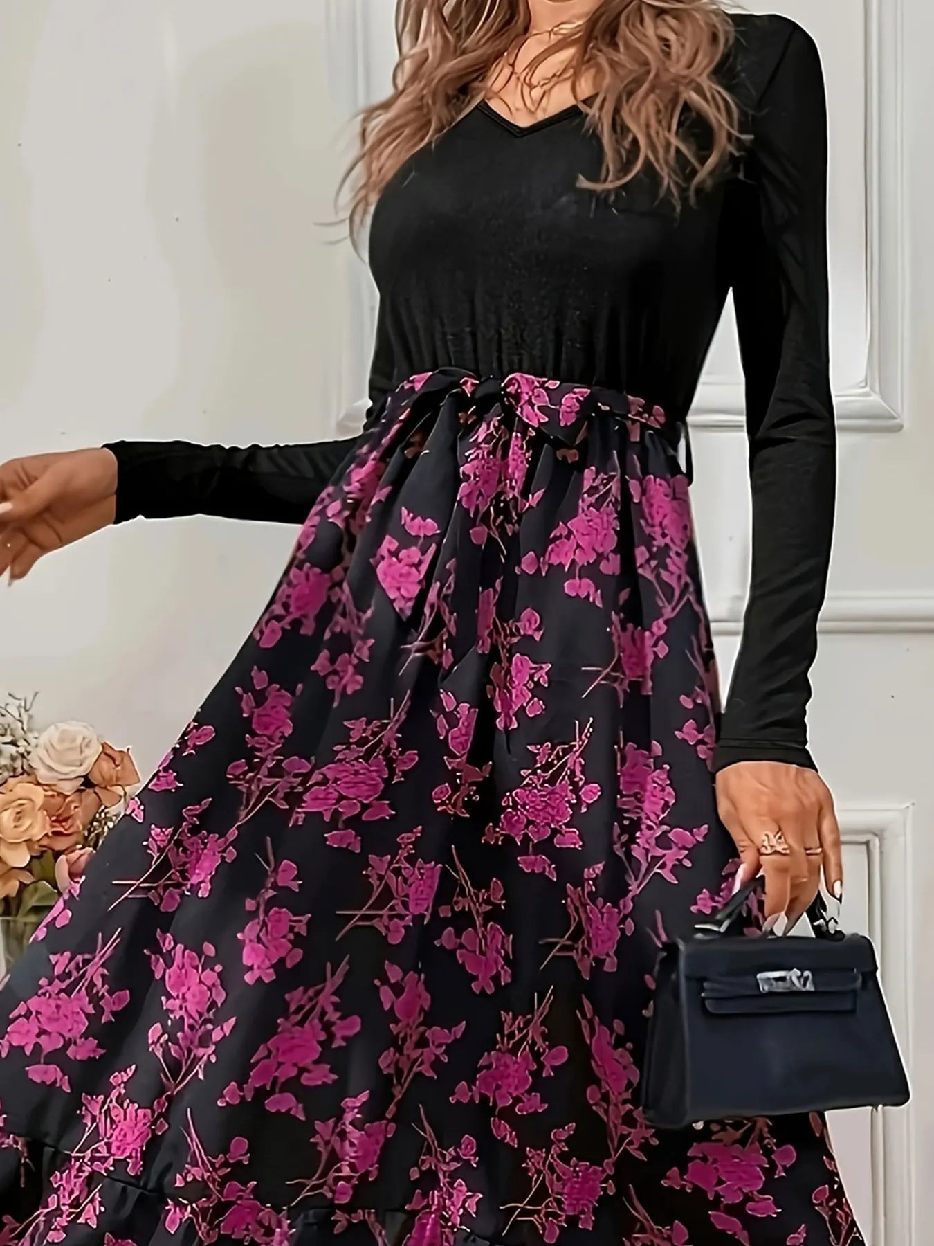 Ladies' large-size printed woven summer casual dress