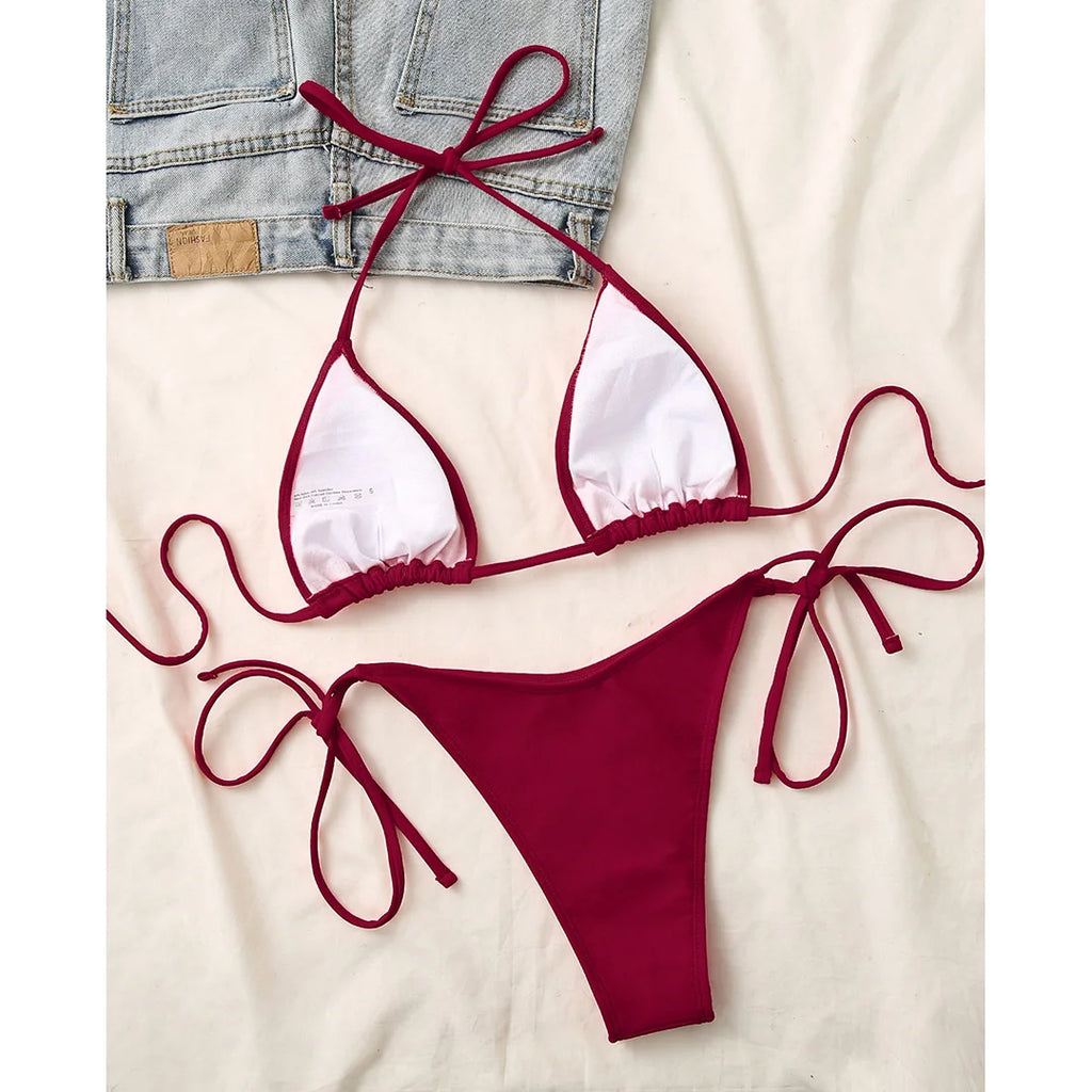 Brazilian Halter Bikini Set – Women's Padded Two-Piece Swimsuit (7 Colors)