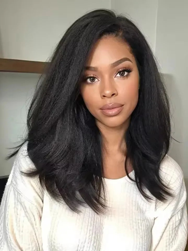 Glueless Kinky Straight Short Human Hair Wig 4x4 13x4 Frontal HD Transparent Lace Peruvain Remy Soft Yaki Wig Ready To Wear