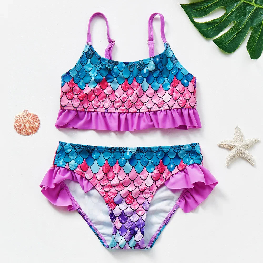 Kids Rainbow Bikini Set – Girls Two-Piece Flounce Swimsuit (Ages 2–10)