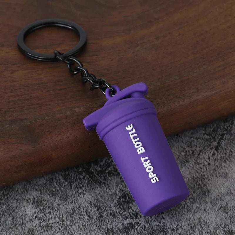 3D PVC Sports Fitness Pendant Mini Barbell Plates Keychain Kettlebells Water Cups Simulation Dumbbell Keyring Creative Bag Charm