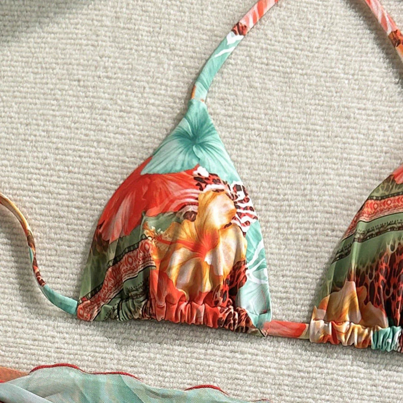 Orange Flower Print Swimwear Halter String Triangle Bikinis Sets 3 Piece Cover Ups Sexy Swimsuit Women 2026 Beach Wear Bikini