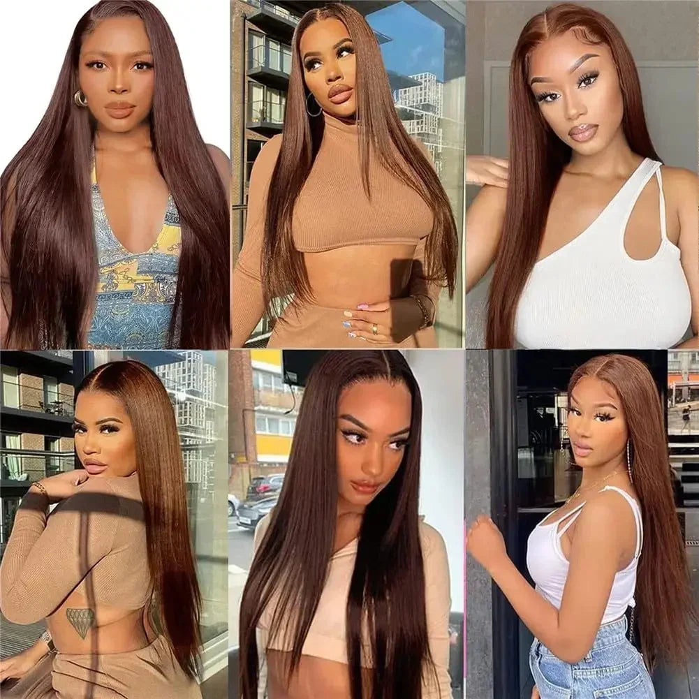 13x4 Straight Chocolate Brown Lace Front Human Hair Wigs Colored Pre Plucked Dark Brown 13x6 Hd Lace Frontal Wig Human Hair