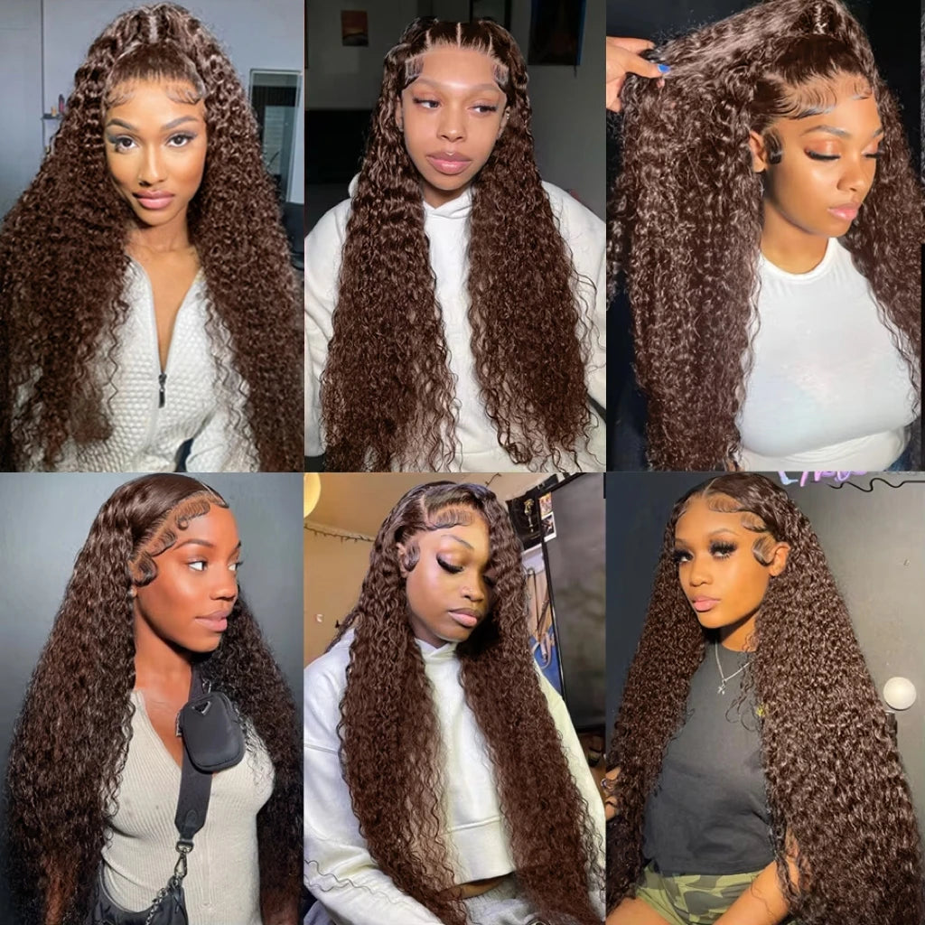 Chocolate Brown Deep Wave Curly Wigs Human Hair 36 Inch Lace Front Human Hair Wig 13x6 Hd Lace Frontal Wig Human Hair For Women