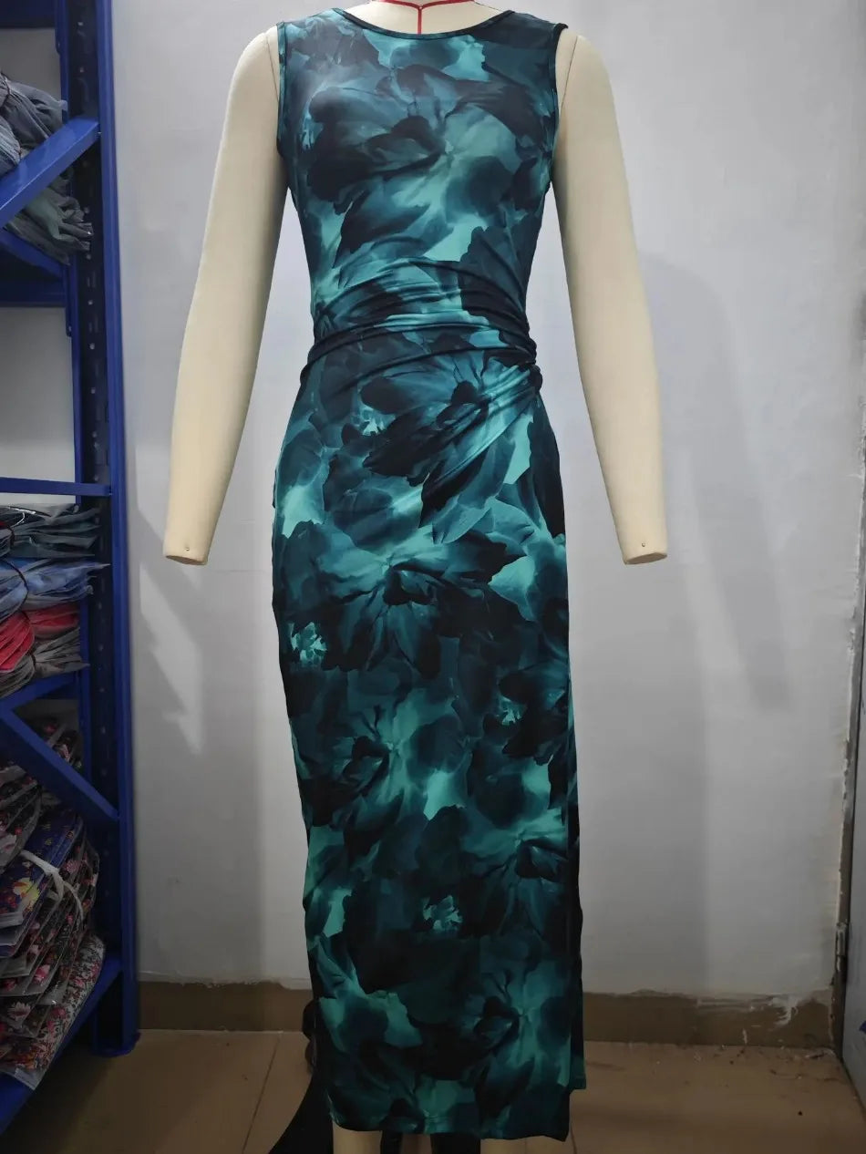 Women's Clothing 2025 Spring Summer New Fashionable Printed Temperament Slim Fit Sexy Sleeveless Tight Fitting Dress