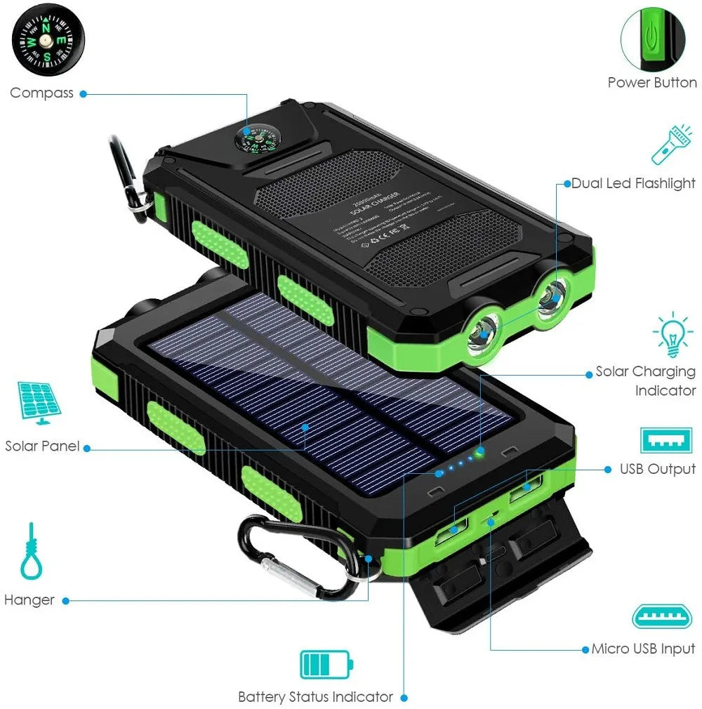 Solar Power Bank – 80000mAh Portable Charger with Strong LED Light for All Smartphones