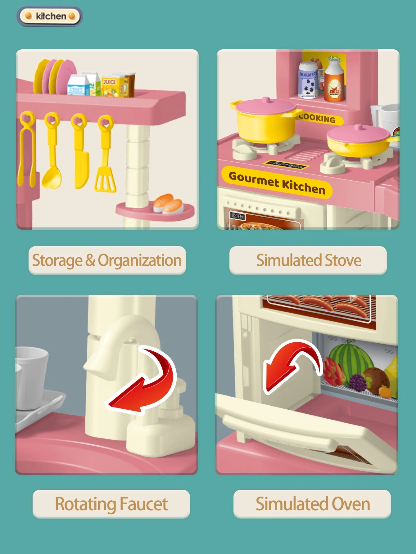 Kids Play Kitchen Accessories Playset – Toy Foods, Pans, Pots, Breads & Utensils for Ages 3+