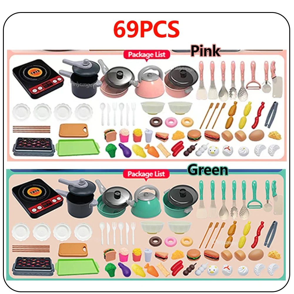 Kids Kitchen Toys Set – 92/69/59 Piece Play Kitchen Accessories with Pots, Pretend Food & Cooking Toys for Toddlers