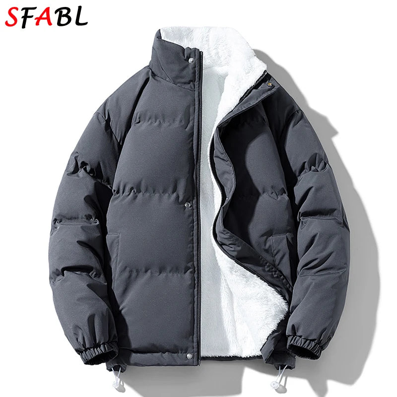 Men's Hooded Fleece-Lined Winter Parka – Korean Style Zip Jacket with Pockets