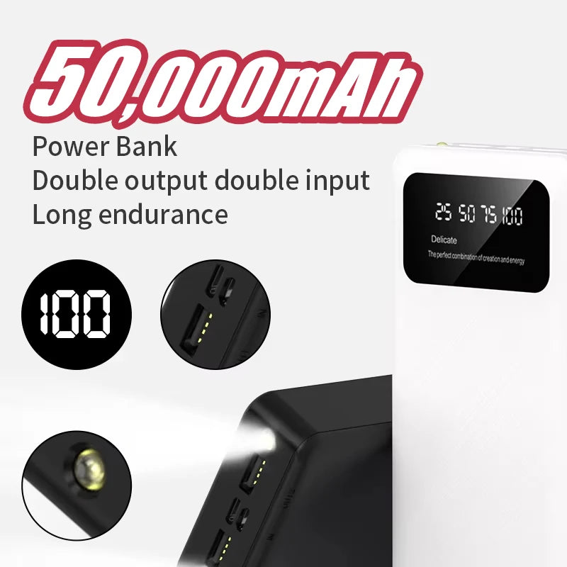 50000mAh Portable Power Bank – USB Fast Charging with LED Display for iPhone & Android