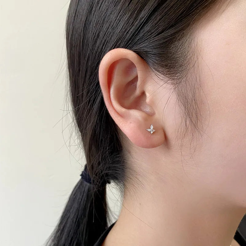 PONYKISS Silver Color Zircon Butterfly Bead Stud Earrings for Women Cute Fashion Jewelry Insect Accessories