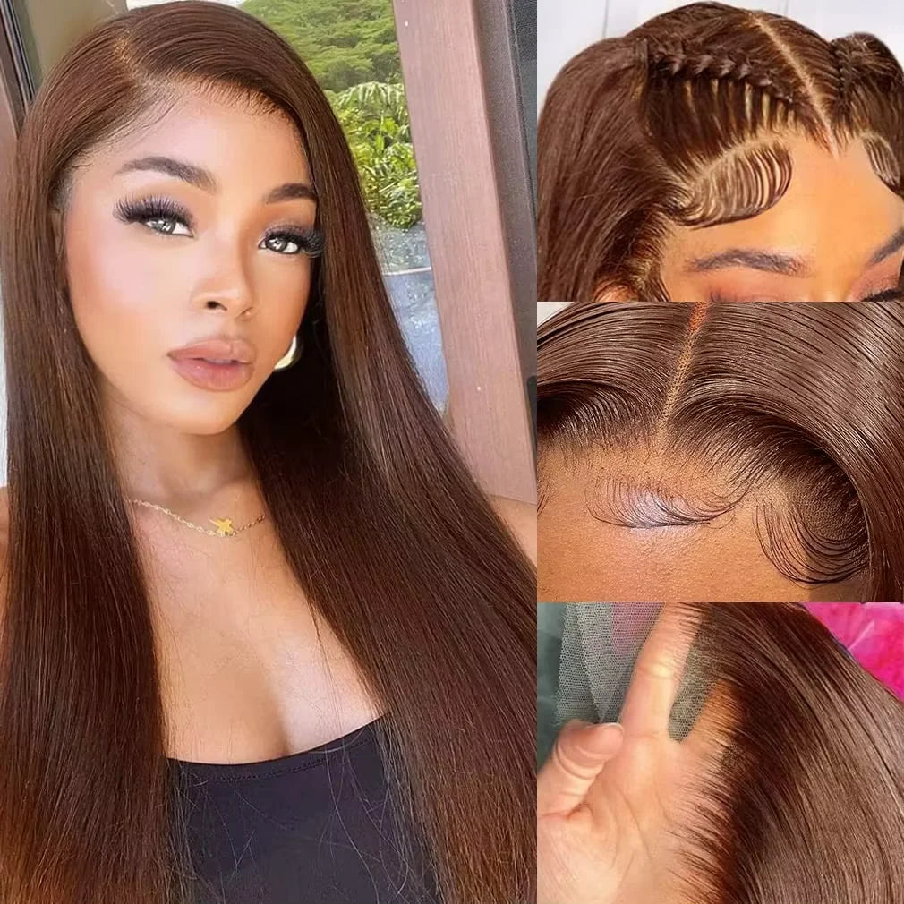 13x4 Straight Chocolate Brown Lace Front Human Hair Wigs Colored Pre Plucked Dark Brown 13x6 Hd Lace Frontal Wig Human Hair