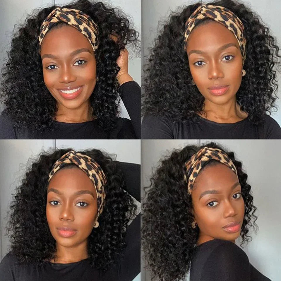 Debut Indian Kinky Curly Human Hair Headband Wig For Black Women 180% Density Glueless Remy Jerry Curl Full Machine Made Hair