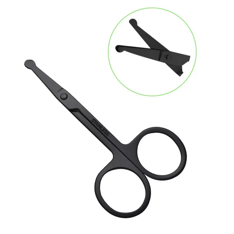 Unisex Stainless Steel Black Round Head Safe Nose Hair Scissors Cut Beard Facial Trimming Tweezer Makeup Beaut(Do Not Hurt Nose)