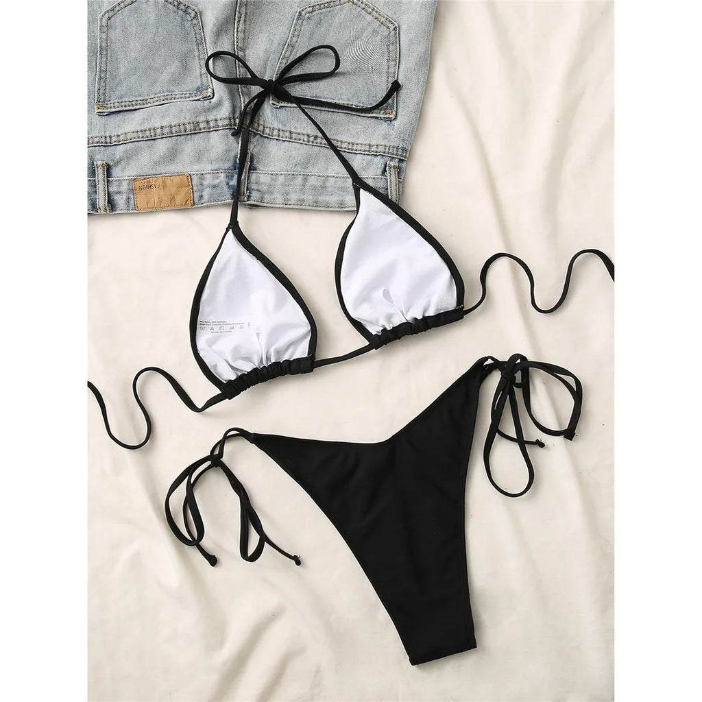 Brazilian Halter Bikini Set – Women's Padded Two-Piece Swimsuit (7 Colors)