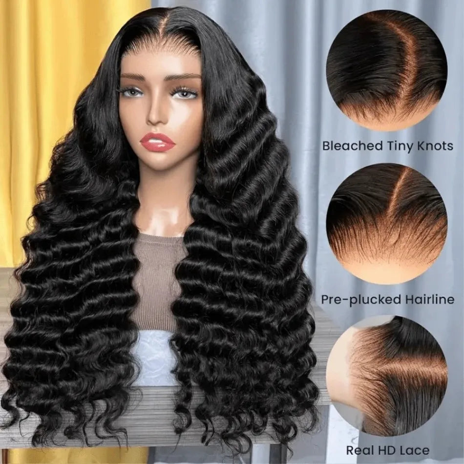 Loose Waves Wig Human Hair Curly Body Wave Human Hair Wigs 13x6 Hd Lace Frontal Wig 250 Density Brazilian With Bleached Knots