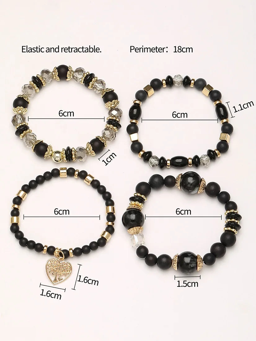 New Acrylic Beads Chain Bracelet Set For Women Tree Of Life Charm Elastic Bangle Female Bohemian Jewelry Accessories