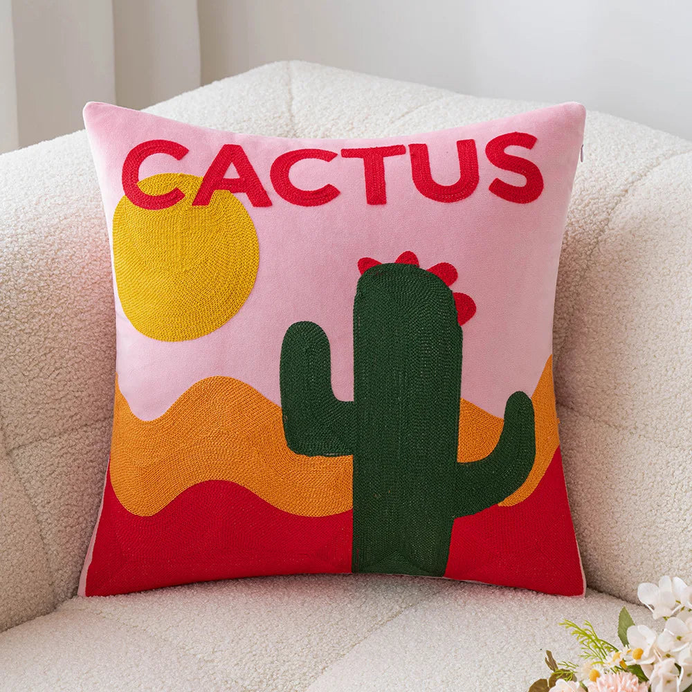 Ins Letter Fruit Embroidered Cushion Cover | 45×45cm Nordic Velvet Pillowcase | Handmade Home Decor