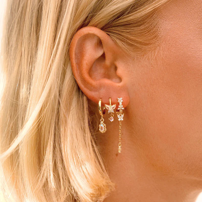 WOMEN 925 Silver Needle Water Drop Geometric Zircon White Zircon Crystal Flowers Pendant Hoop Earrings Fashion Wedding Jewelry