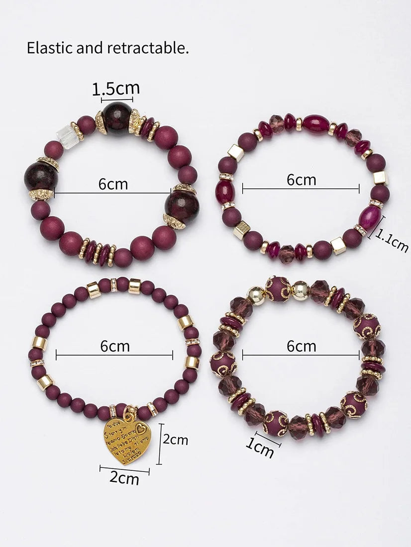 New Acrylic Beads Chain Bracelet Set For Women Tree Of Life Charm Elastic Bangle Female Bohemian Jewelry Accessories