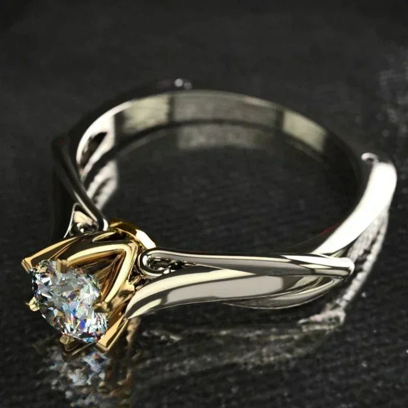 Personalized Bicolor Women's Wedding Ring – Luxurious Cubic Zirconia Proposal Ring