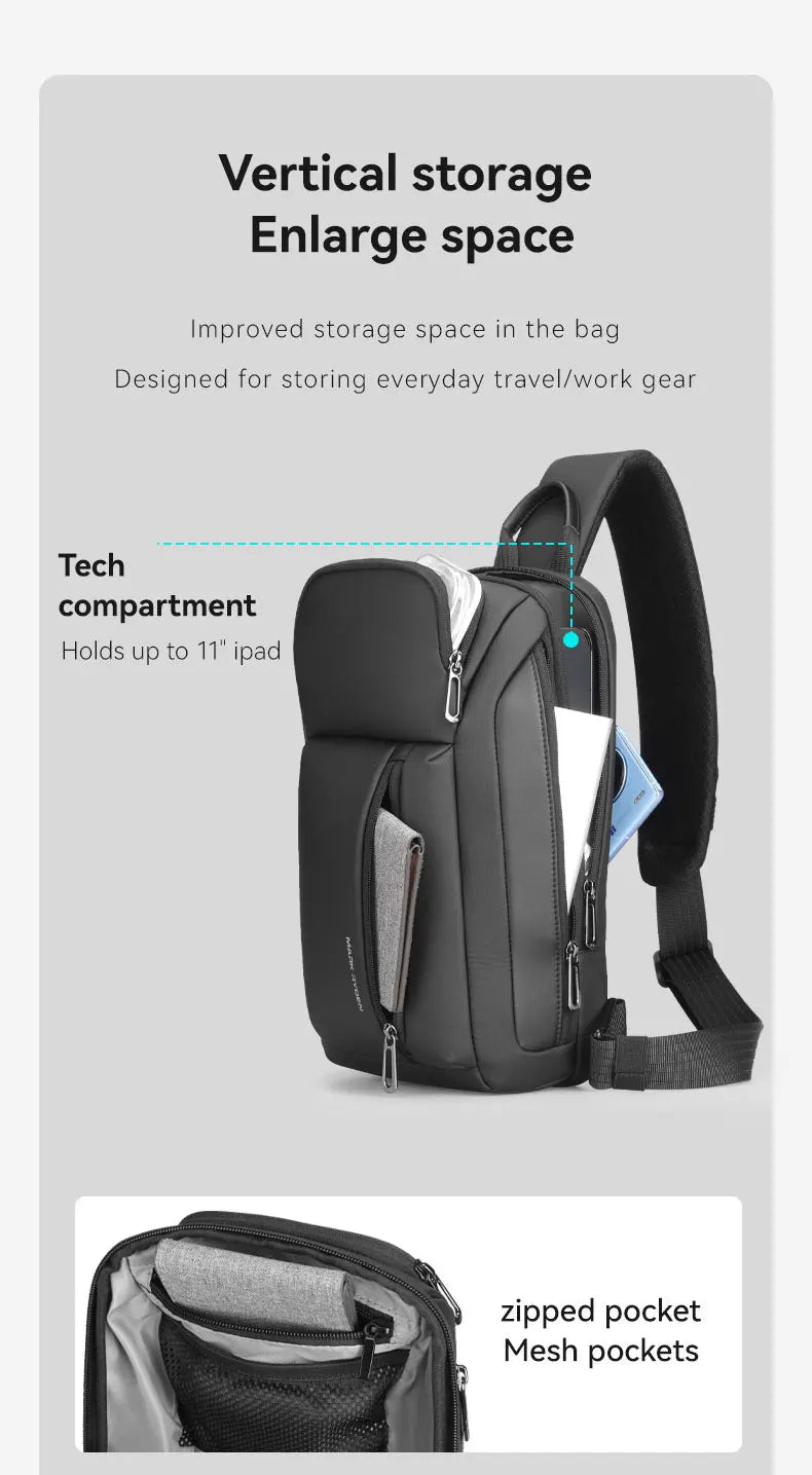 MarkRyden Colonne: Fashion Chest Bags Outdoor Leisure Waterproof Shoulder Crossbody Bag Large Space Chest Bag Men Sling Bag