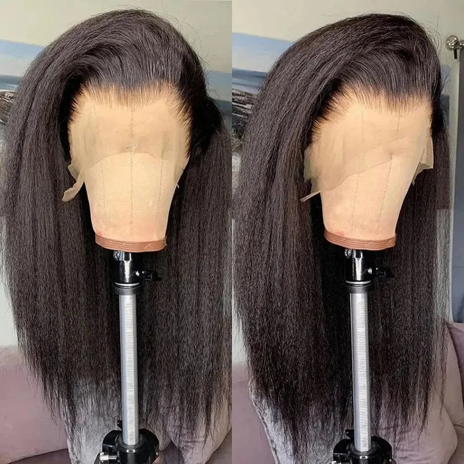 Kinky Straight 13x4 Lace Front Wig Pre Plucked Yaki Brazilian 4x4 Transparent Lace Closure Human Hair Wig With Natural Hairline