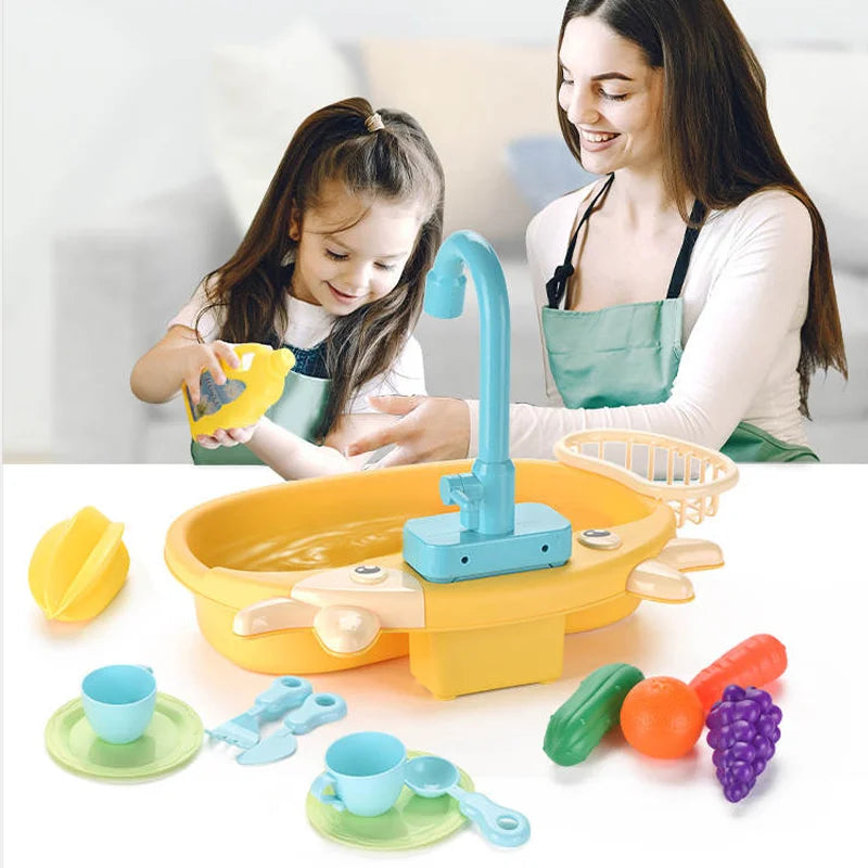 Kids Mini Kitchen Sink Toy Set – Simulated Dishwashing Play House Game for Children