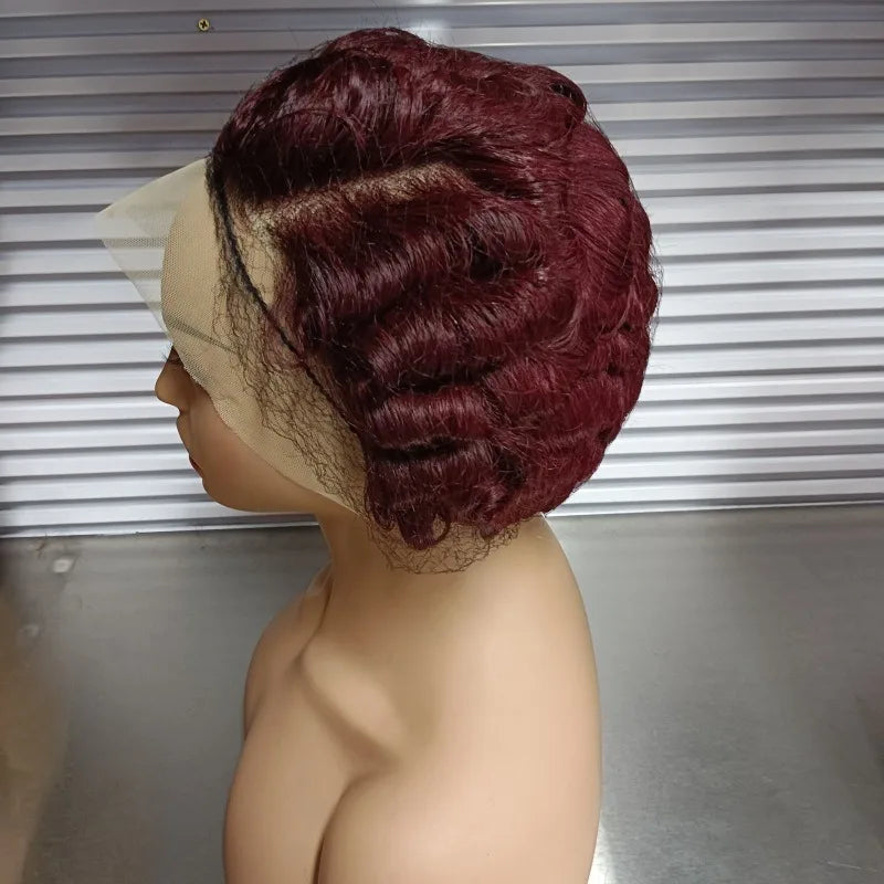 Full Hand Weaving Short Curly Wig 13*4 Lace Frontal Design Brazilian Virgin Remy Human Hair New Style Comfortable & Natural Fit