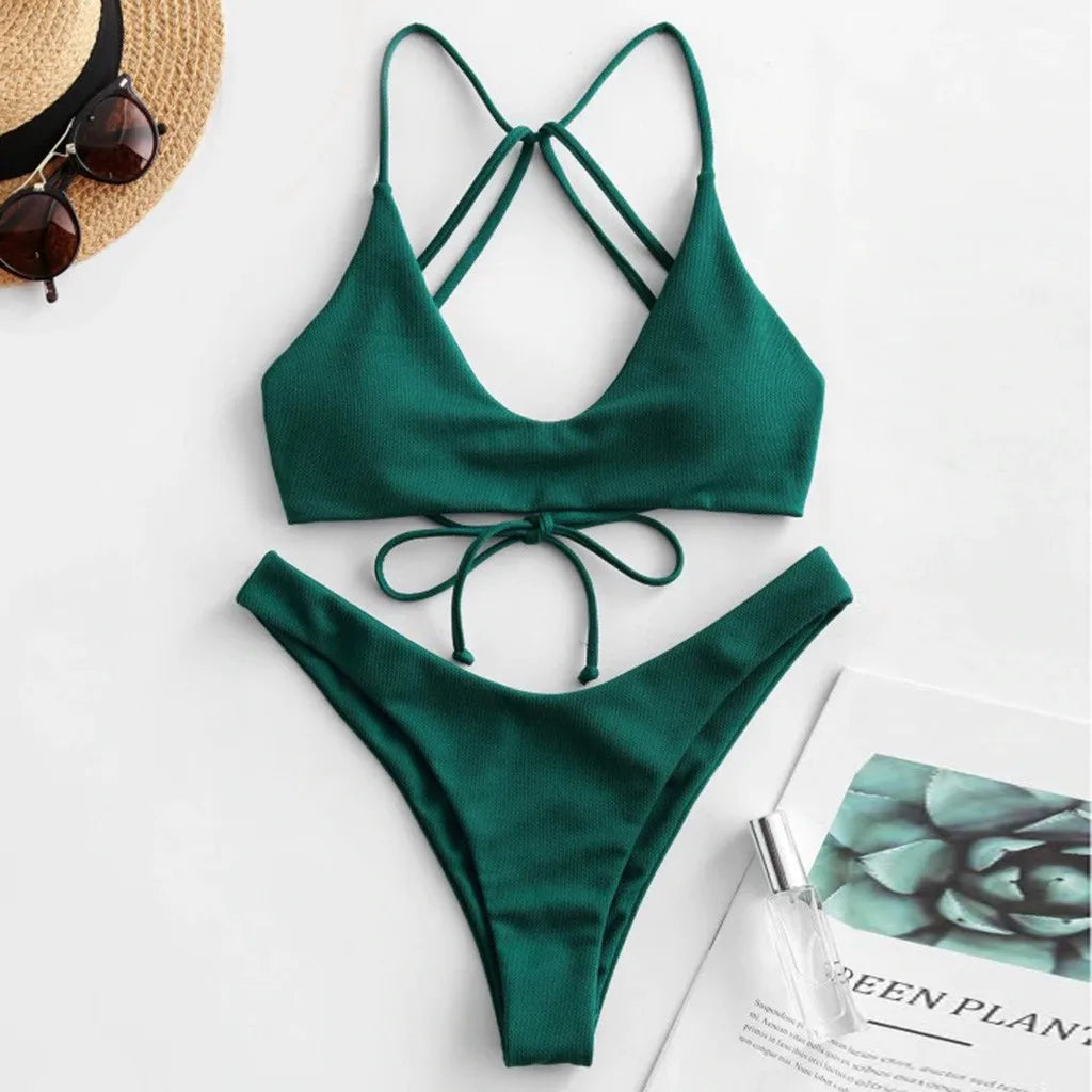 Plus Size V-Neck Drawstring Swimsuit – Women's Sexy One-Piece Bathing Suit