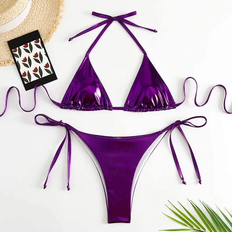 2026 PU Faux Leather Mini Micro Thong Bikini Women Swimwear Female Swimsuit Two-pieces Bikini set Bather Bathing Suit Swim K5280