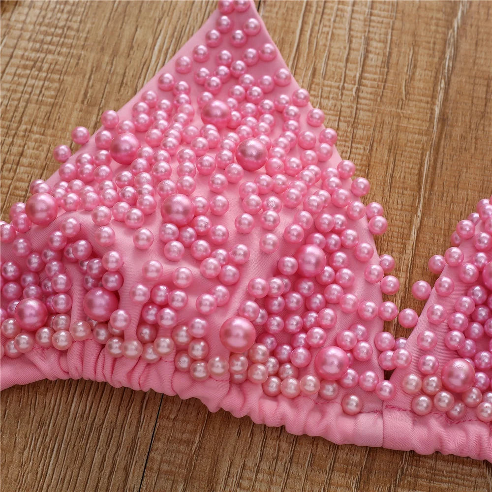 Pearl Bikini String Thong Swimsuit – Y2K Kawaii Two-Piece Swimwear