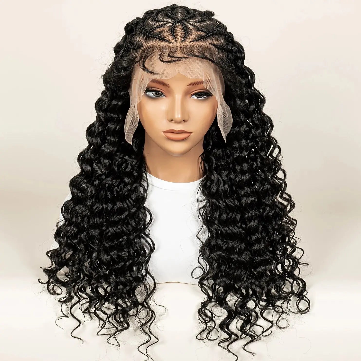 Pre-Styled Deep Wave Braided Wig | Swiss Lace | Baby Hair | Half Cornrow | Women's Braid Wig