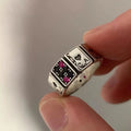 1PCS Aimple And Fashionable Retro Adjustable Poker Card Men's And Women's Antique Silver Ring, Suitable For Daily Party Wear