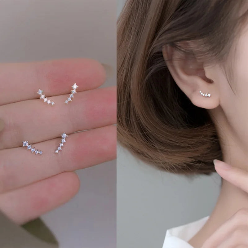 Trendy Butterfly Star Snake Flower Stud Earrings for Women Metal Small Jewelry Scissors Rhinestones Ball Beans Heart Earrings